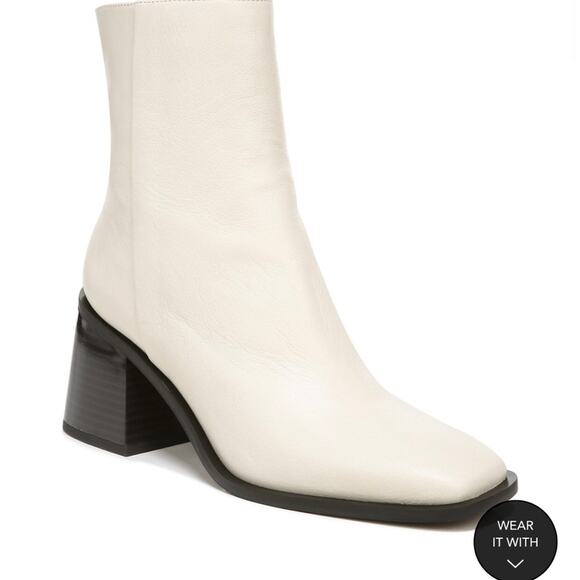 SAM EDELMAN WINNIE Ivory Leather Block Heel Bootie Women’s Size 8 - Picture 16 of 16